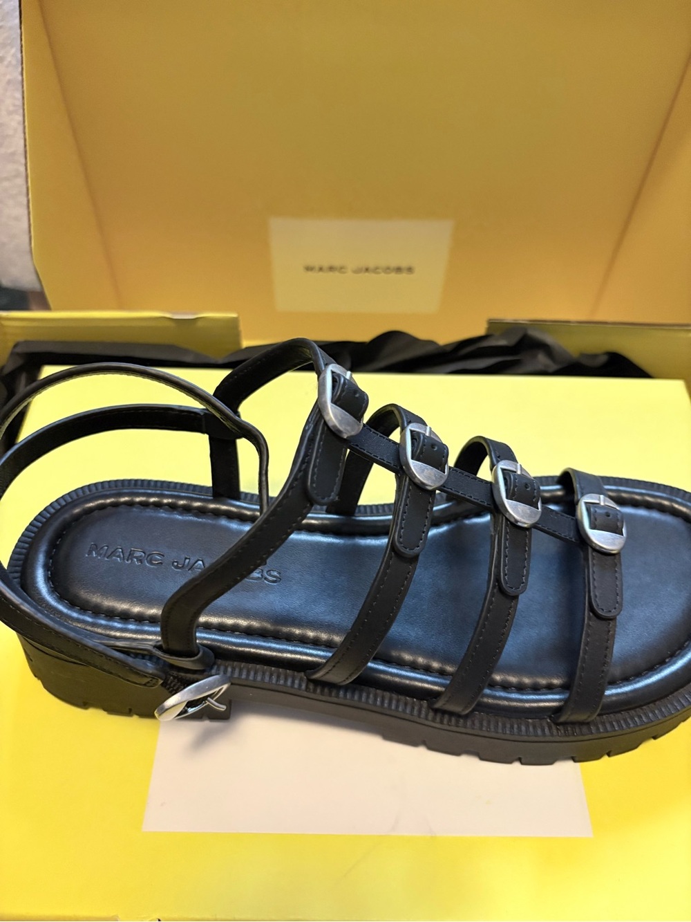 Marc Jacobs Black Strappy Buckle Platform Sandals- Kiki Gladiator